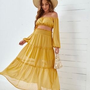 Maternity Swiss Dot Off Shoulder Crop Top & Skirt